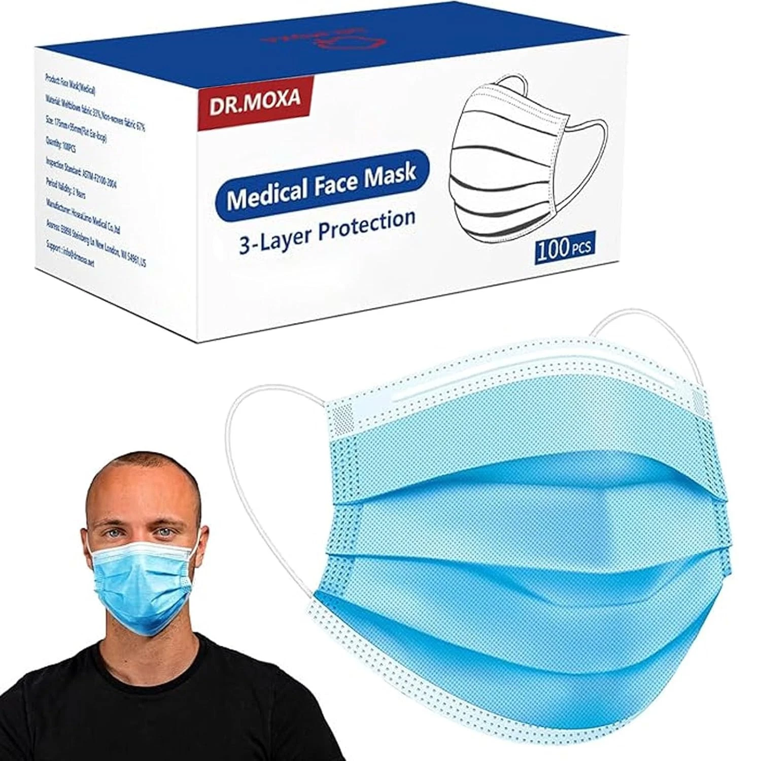 Disposable Face Masks 100 Pack 3 Ply Protection PFE 95% Bulk 100ct