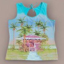 Bay Studios Tank Top Painted Tropical Beach House  Size L