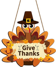 Thanksgiving Wooden Door Sign, Fall Turkey Wreath Sign for Front Door, Autumn Ha