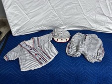 Vintage Toddler Baby Baseball 3 Piece Outfit Red Blue Stripe Soft
