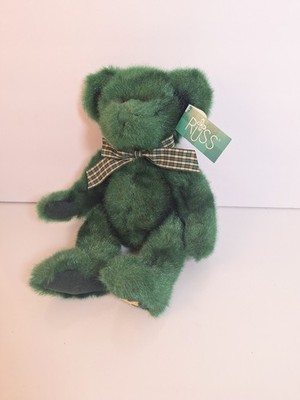 VTG Russ Berrie Co. Dublin Green Teddy Bear 10'' Gold Shamrock With Tags Retired