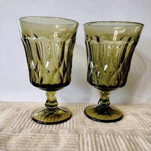Vintage Set of 2 Noritake Perspective Avocado Green Water Goblet 12 oz   Japan 