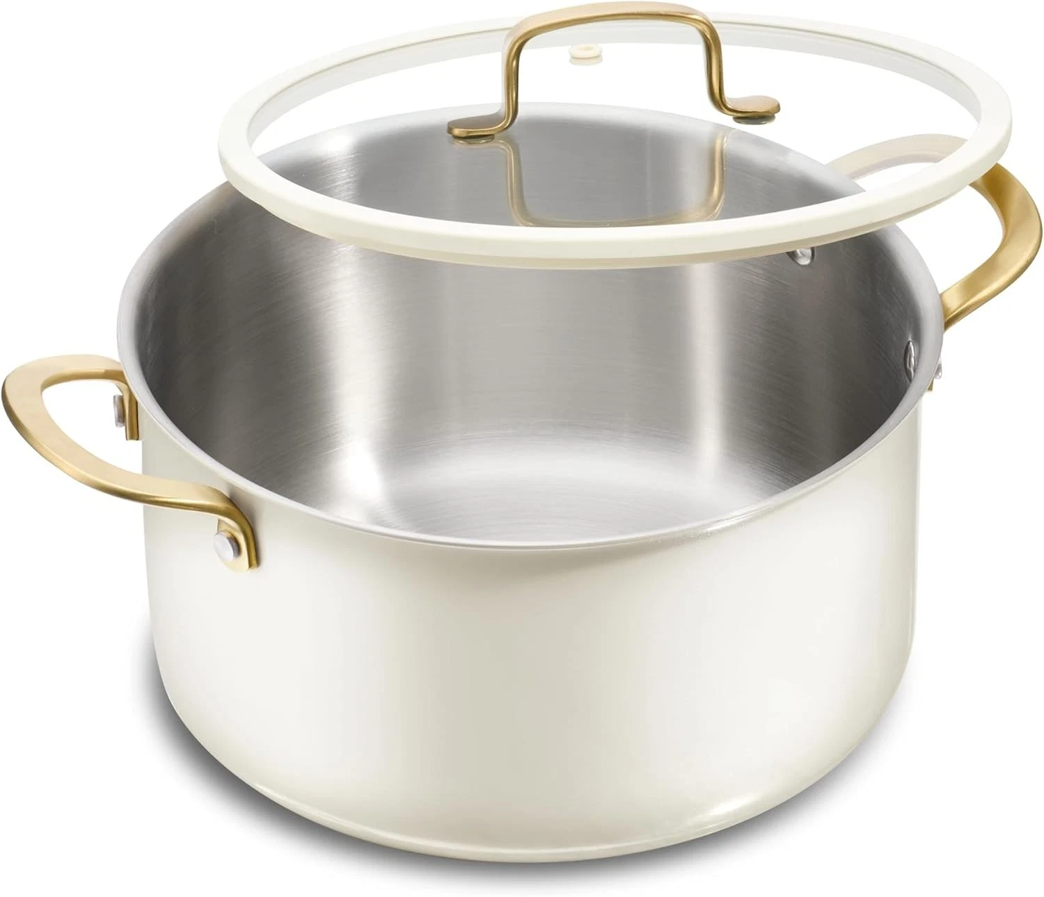 CAROTE 6QT Tri-Ply Stainless Steel Stockpot Cream White Kitchen Soup Pot Handles