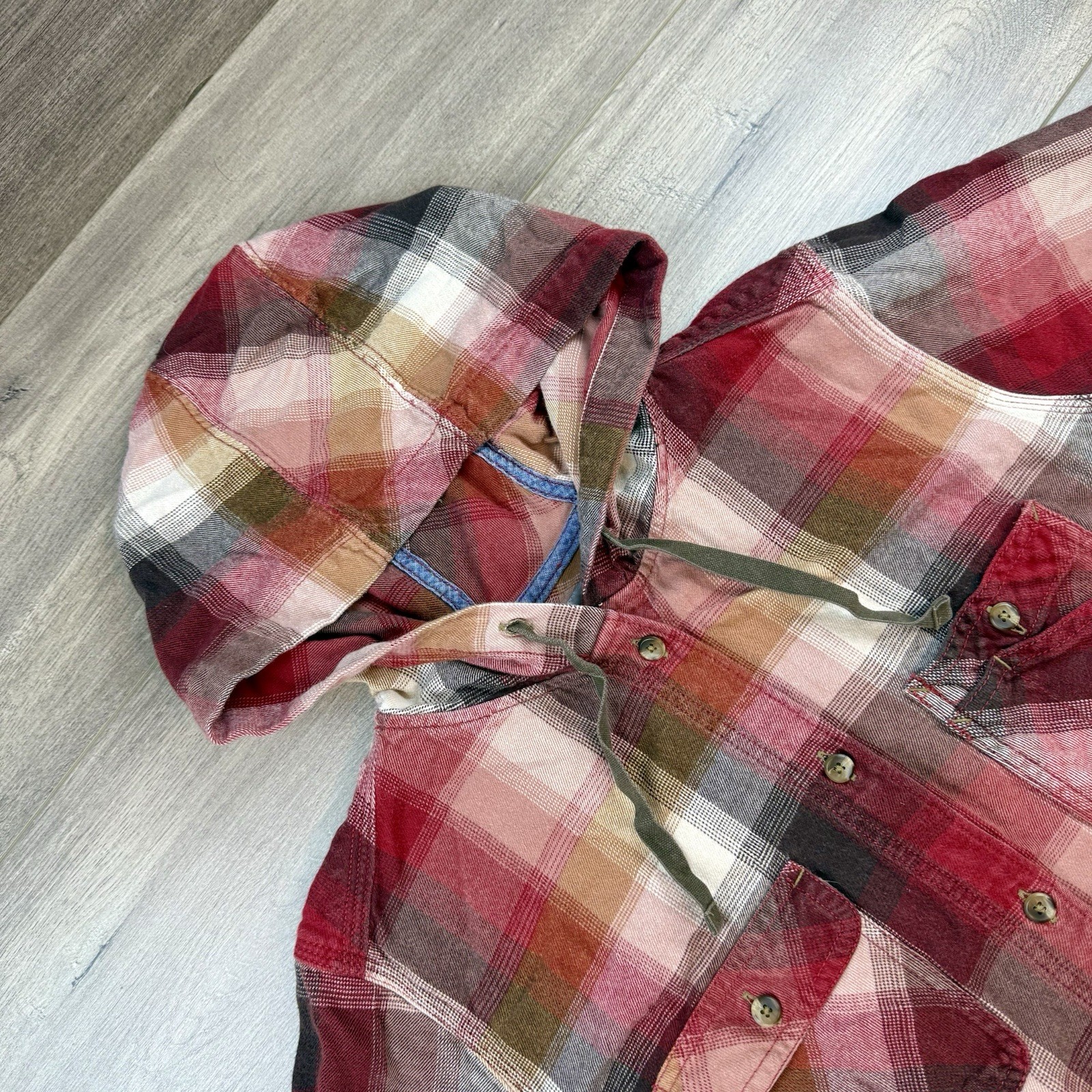 Carhartt Beartooth Hooded Flannel Shirt Button Up Women's Large Drawstring Cabin thumbnail 4