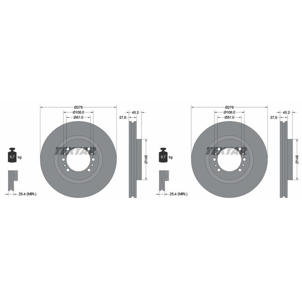 2X Textar Bremsscheiben 276Mm InnenbelÜFtet Vorne Passend FüR Mitsubishi Pajero-image