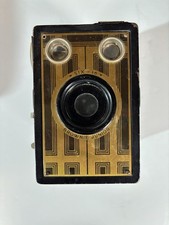 Vintage Kodak Brownie Junior SIX-16 Box Camera   Gold Art Deco Faceplate