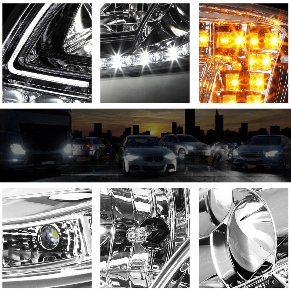 Fit For Audi A4/S4 2005-2008 LED DRL+Turn Signal Projector Headlight/Lamp Chrome Foto 3 de 4