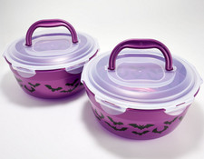 LocknLock Set of 2 Bowls with Handle Lids, 21 cup each, Halloween BAT K313702