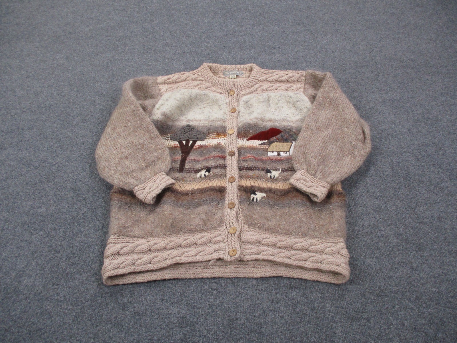 Rosemarie B Sweater Women XL Cardigan Knit Wool Mohair Ireland Hand Knit Sheep