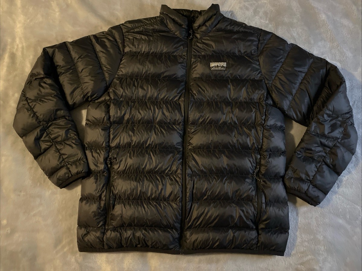 EDDIE BAUER Mens EB1435 Black Puffer Goose Down Feather Light 