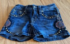 Miss Me Girls Shorts Size 10 Blue Jean Denim Shorts Embellished Pockets  Sides