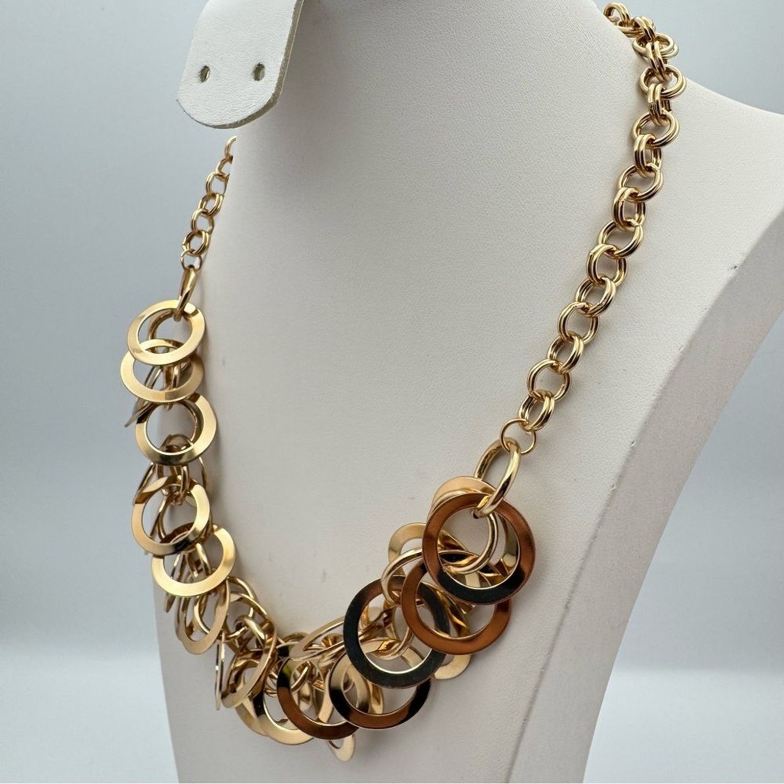 Gold Tone Multi Ring Statement Necklace Adjustabl… - image 3