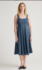 Quince Flowknit Breeze Fit & Flare Dress Heather Ocean Navy  Small