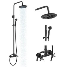 BWE 8 in. Round Rain Shower Head w/ Hand Shower  2 Cross Knobs in Matte Black