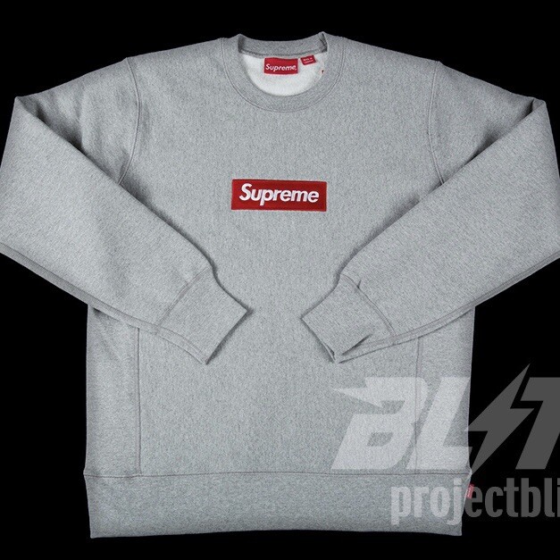 FW15 SUPREME BOX LOGO CREWNECK SWEATSHIRT HEATHER GREY SIZE L