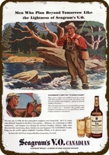 1944 Man Fly Fishing SEAGRAMS Whisky Vintage-Look DECORATIVE REPLICA METAL SIGN