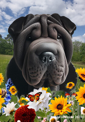 Shar Pei Black Summer Fields Flag