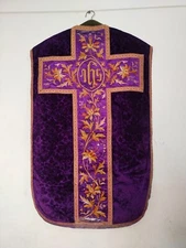 vintage church chasuble embroidered vestment velvet & silk  Christian item1059