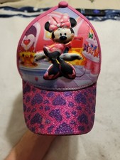 Minnie Mouse Pink Glitter Girls Baseball Cap Hearts Bows 3d Design