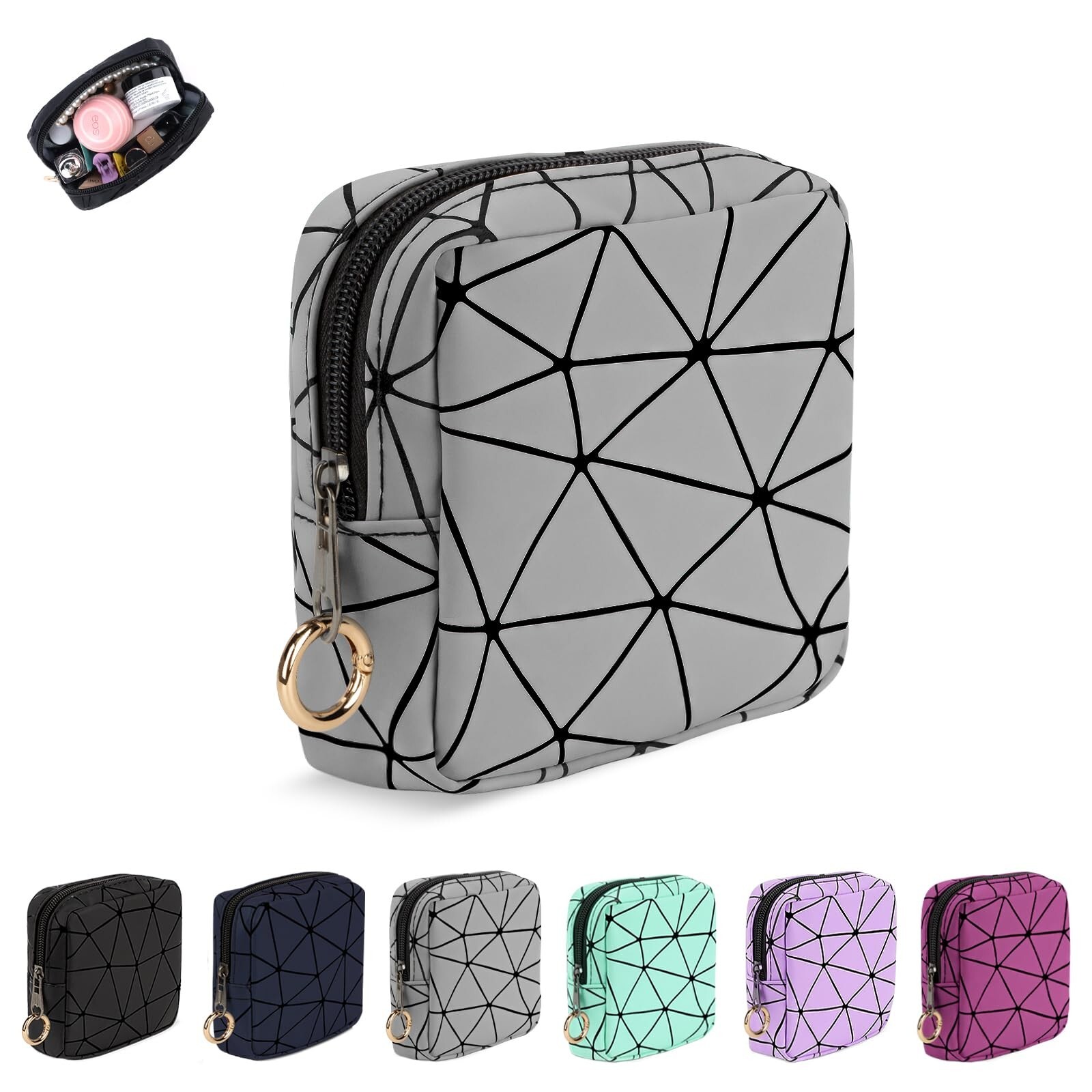 4.5 inch Mini Makeup Bag, Small Cosmetics Bag for Purse with Ring Buckle, Por...