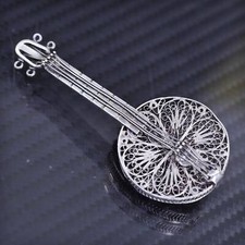 Vintage sterling silver 925 handmade filigree guitar ukulele brooch