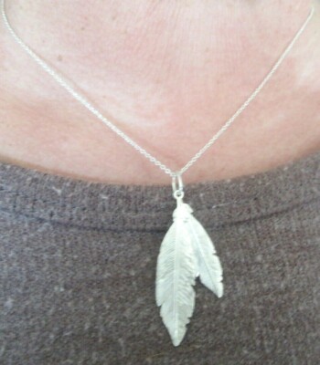 Collier Réglable Argent 925 Avec Pendentif 2 Feuilles - Style Rétro Années 90, Occasion