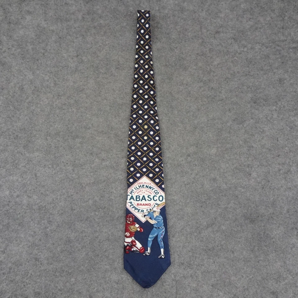 Corbata Tabasco Para Hombres Seda Azul Marino Clásica Roja Estampado Completo Béisbol Salsa Caliente Foto 2 de 4