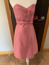 ALFRED SUNG WOMENS SZ 6 CORAL PINK STRAPLESS COCKTAIL DRESS WITH BOW
