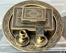 Orientalisches Raucherset Tablett Deckeldosen Kerzenständer graviertes Messing