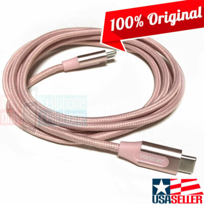 Verizon Logo 6FT Braided Pink USB-C Charge Data Cable for Galaxy iPhone iPad