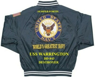 USS WARRINGTON DD-843 DESTROYER NAVY EMBROIDERED SATIN JACKET(BACK ONLY)