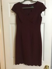 ADRIANNA PAPELL Scalloped Sheath Burgundy Dress Size 6