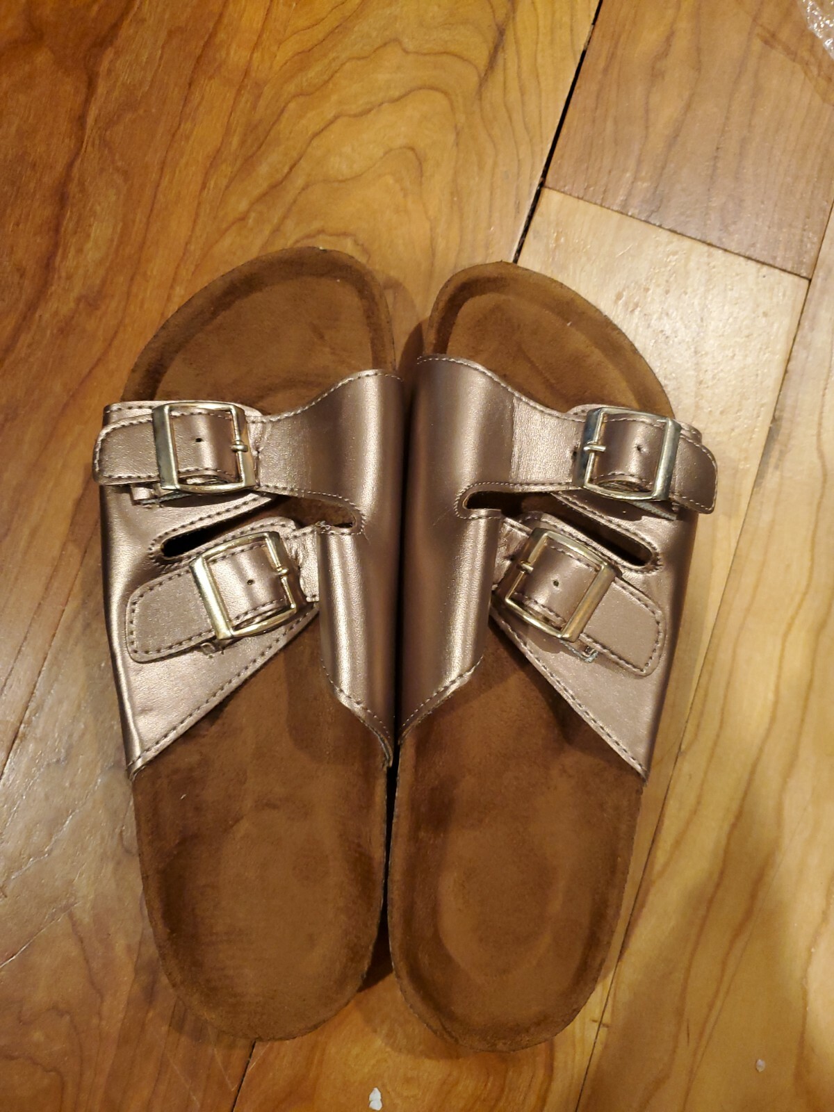 Rose gold pink brown Double Buckle Cork Sole Sandals Size ero 38 US 7 | eBay