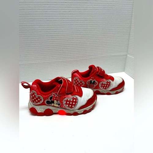 Disney Minnie Mouse Light-Up Sneakers Toddler Size 8 Red/White – Good Condition