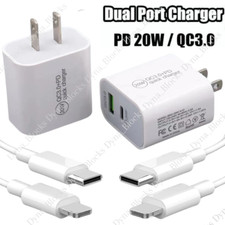 20W PD QC Power Adapter Cube Fast Charger For iPhone 14 13 12 11 XR 8 USB C Cord