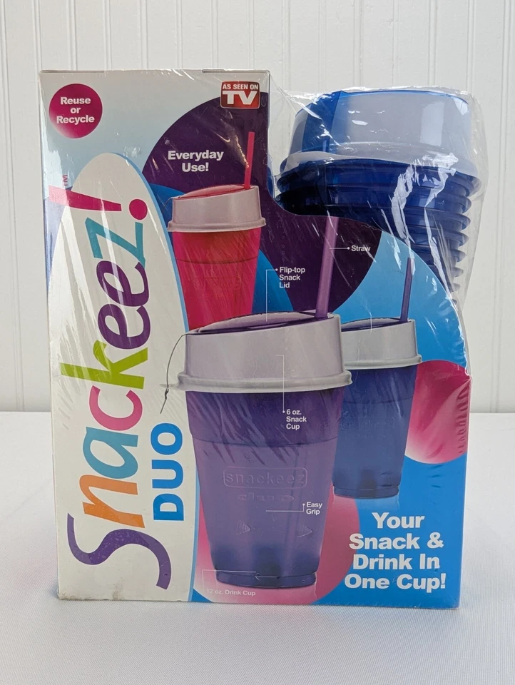 Snackeez! Duo Your Snack & Drink in One Cup Combo Pack Blue As Seen on TV New - Image 4 of 4