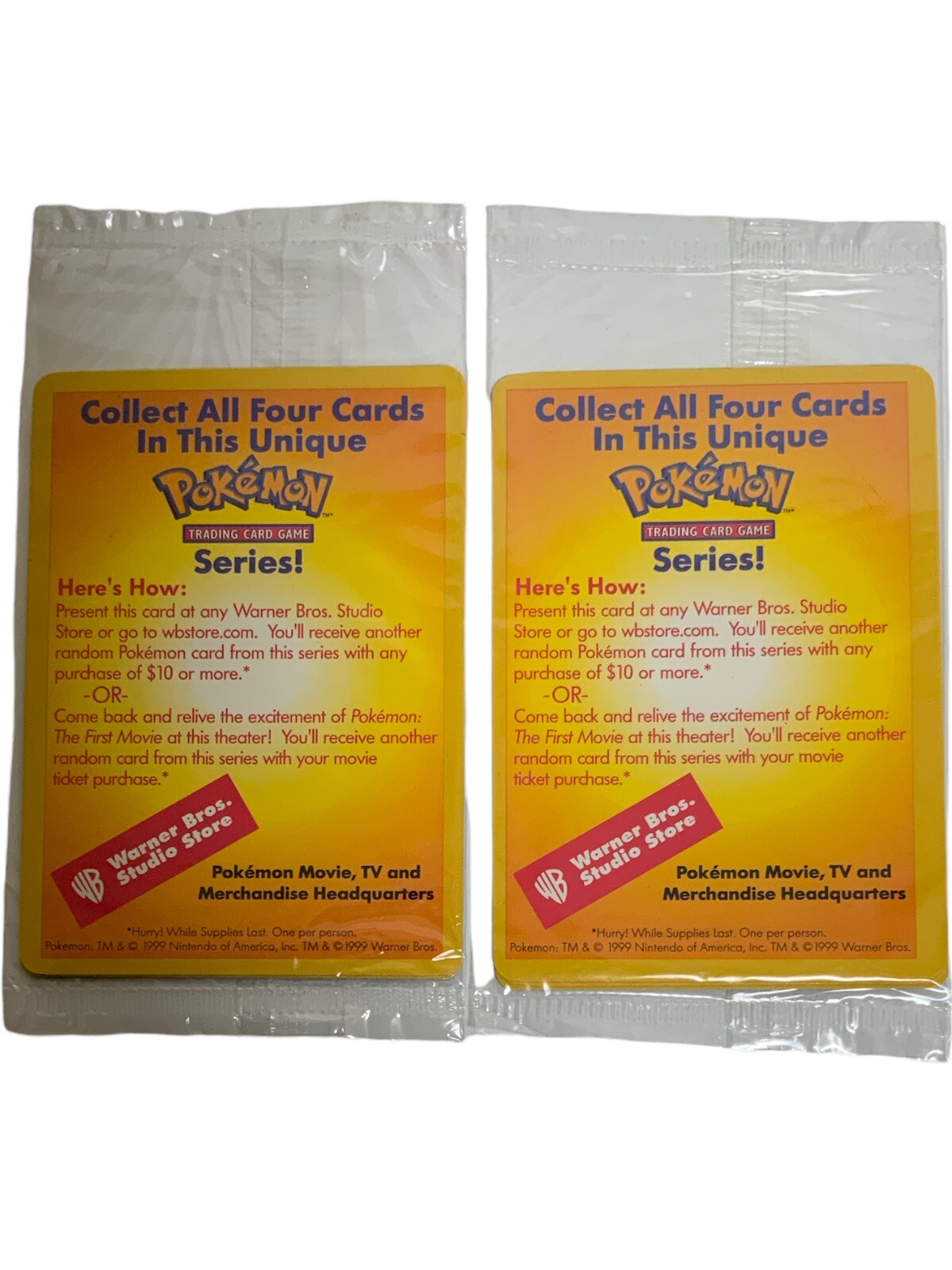 1999 Pokemon Warner Bros. The First Movie Promo Cello Pack Lot Of 2 Sealed Packs