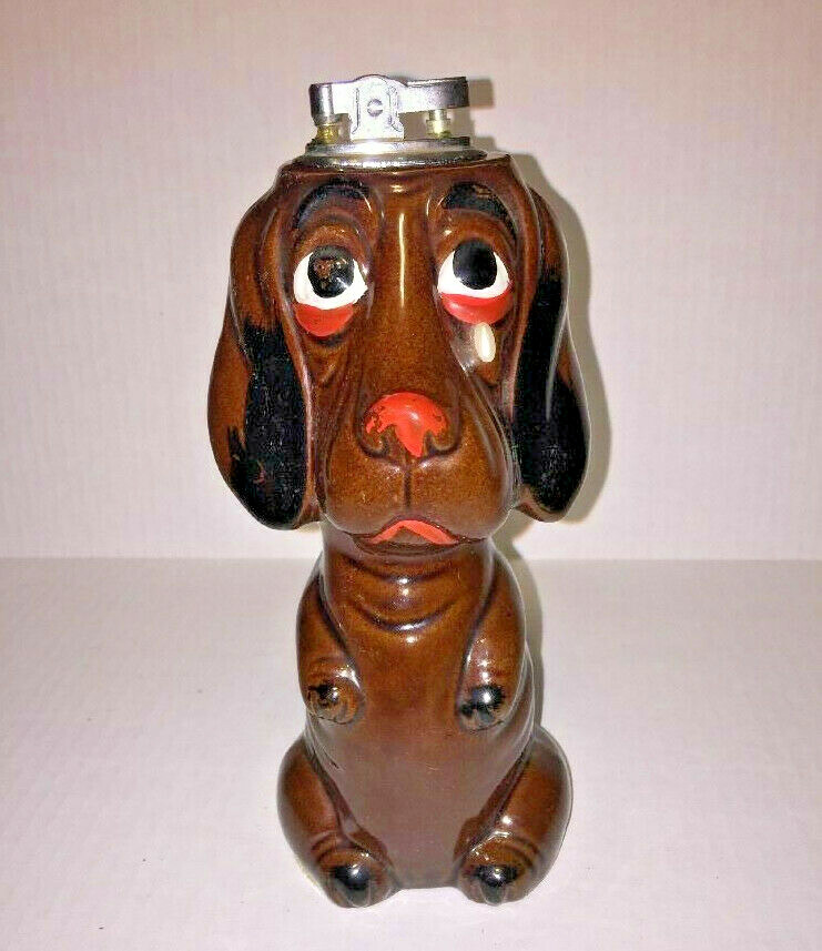 Large Vintage Ceramic Sad Hound Dog Puppy Cigarette Table