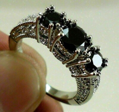 2 Ct Round Cut Simulated Black Diamond Engagement Ring In 14K White Gold Plated