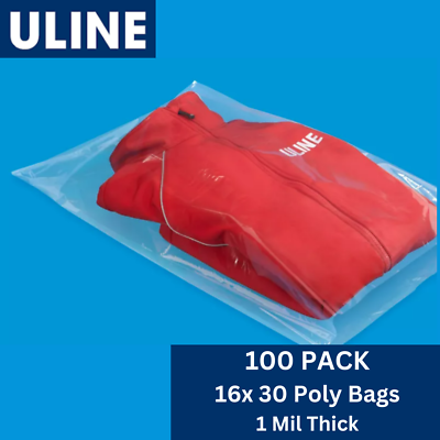 #ad 100 Clear 16 x 30 ULINE Poly Bags 1 Mil Thick $24.99