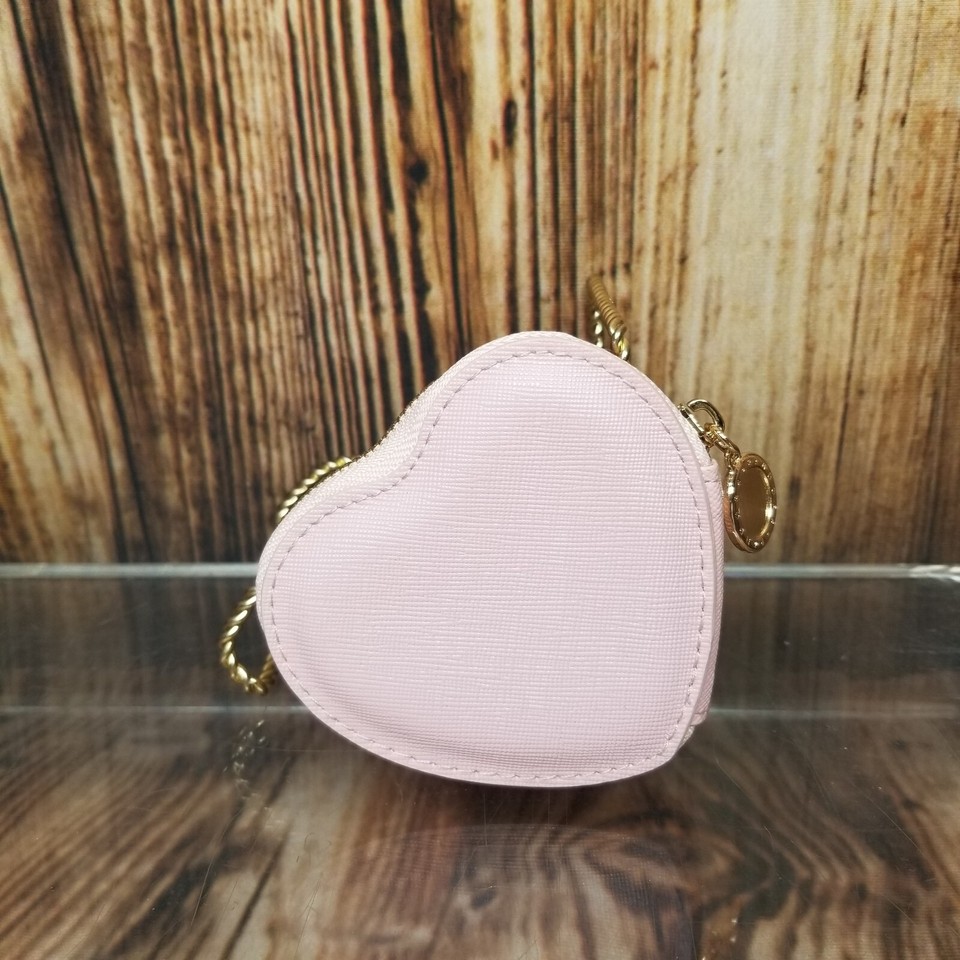 Pandora Pink Faux Leather Heart 3/4 Zipper Coin Purse Travel Jewelry