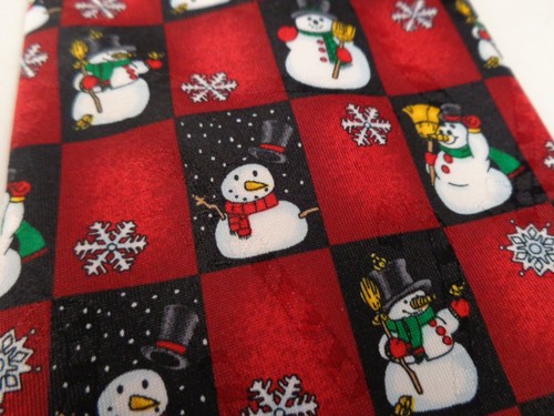 Christmas Holiday Mens Silk Neck Tie Necktie Red Snowman Hallmark Yule Tie 60" - Picture 2 of 3