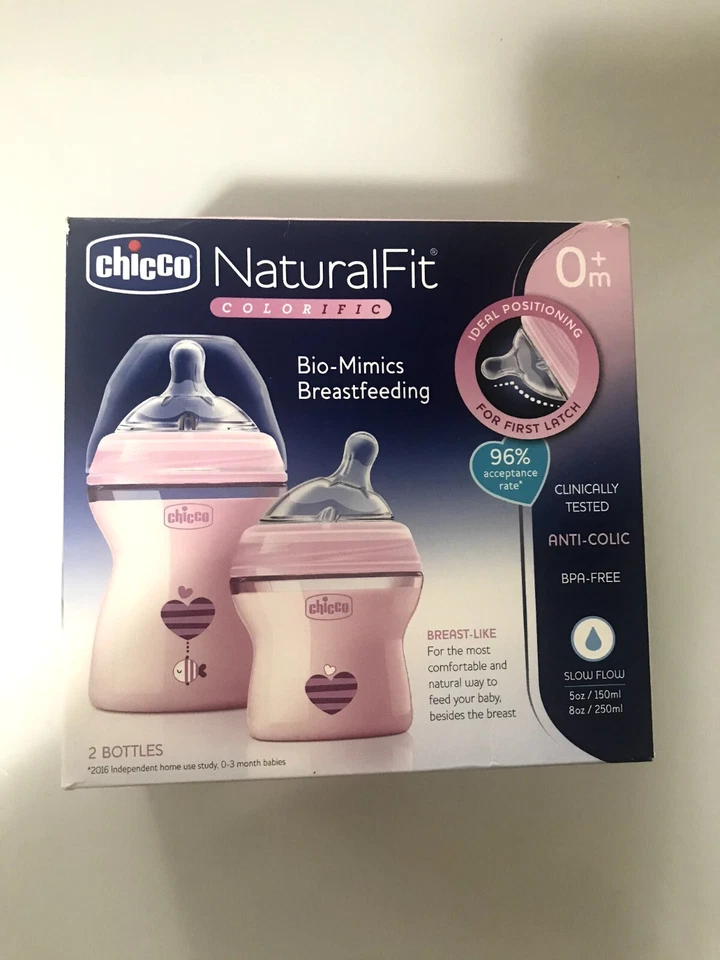 chicco baby bottle NaturalFit 2 bottles set (5oz and 8oz) Blue and Pink Sets - Image 2 of 4