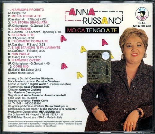ANNA RUSSANO - MO CA TENGO A TE (MEA Sound 1998) CD Picture RARO - Foto 3 di 3