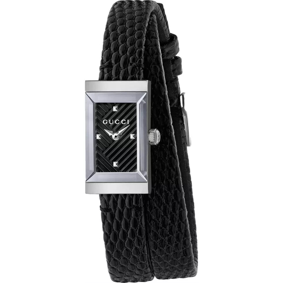 Gucci G-Frame Womens Black Dial Leather Strap Watch YA147505 $990 MSRP