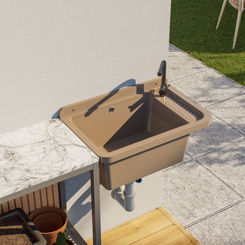 QLS Ausgussbecken 50x34 cm aus Kunststoff mit Siphon Grau Garage Werkstatt - Bild 26 von 56
