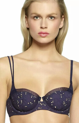 Felina Unveiled Beautiful Love NAVY Unlined Demi Cup Floral Eyelet