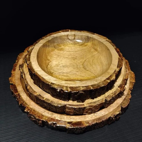Handmade Mango Wood Round Serving Tray Set of 3 – Rustic & Durable Gifted - Picture 7 of 9