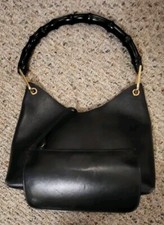 Black Gucci Bag Women Vintage With Bamboo Straps