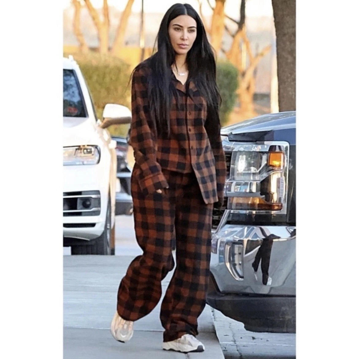 SKIMS Fleece Plaid Top & Pant Sleep Set In Jasper Buffalo Check